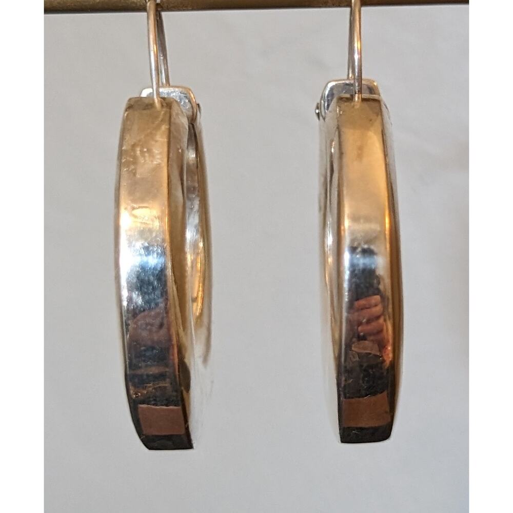 Vtg. Marked Mexico 950 Sterling Silver Basket Hook hick Gypsy Hoop Earrings 18g - Picture 2 of 8